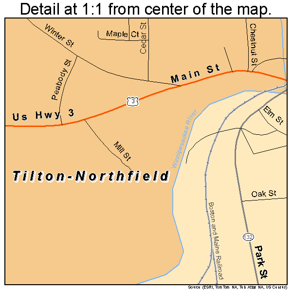 Tilton-Northfield, New Hampshire road map detail