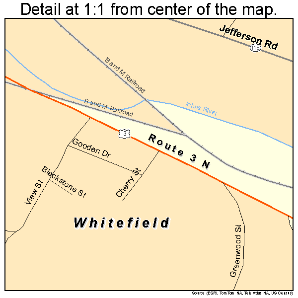 Whitefield, New Hampshire road map detail