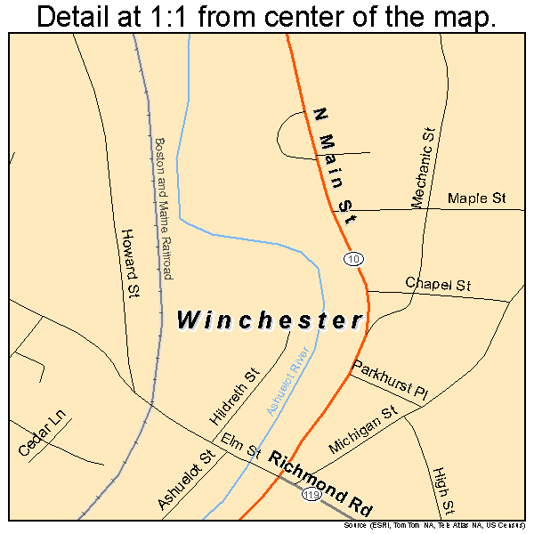 Winchester, New Hampshire road map detail
