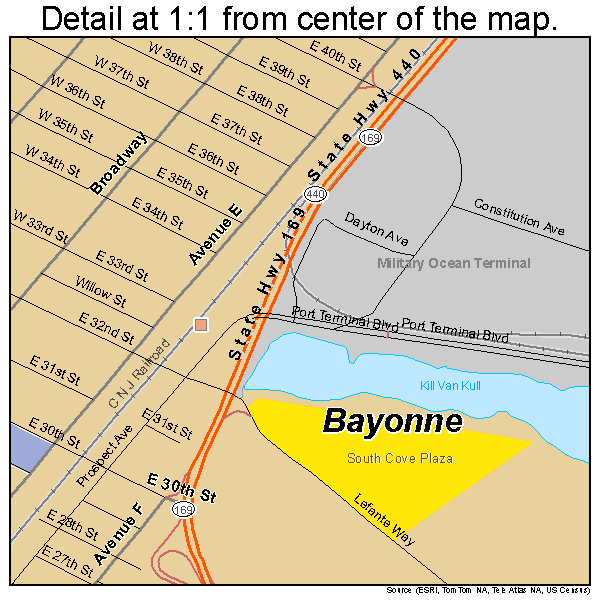 Bayonne, New Jersey road map detail