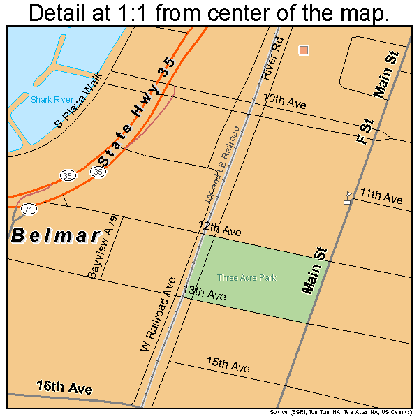 Belmar, New Jersey road map detail