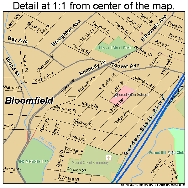 Bloomfield, New Jersey road map detail