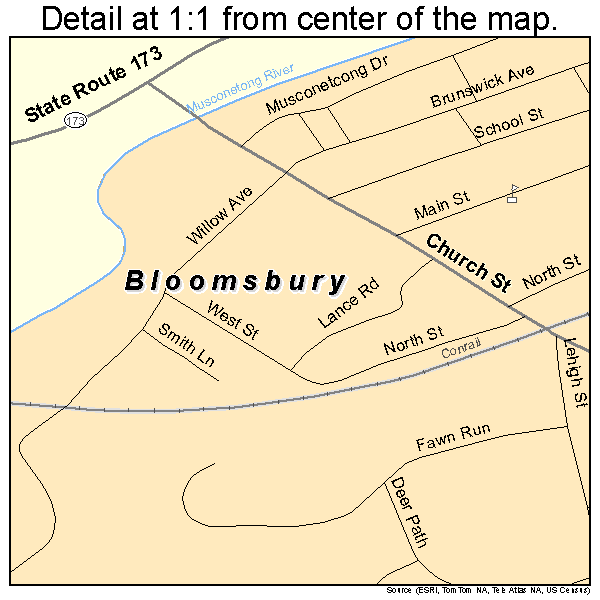 Bloomsbury, New Jersey road map detail