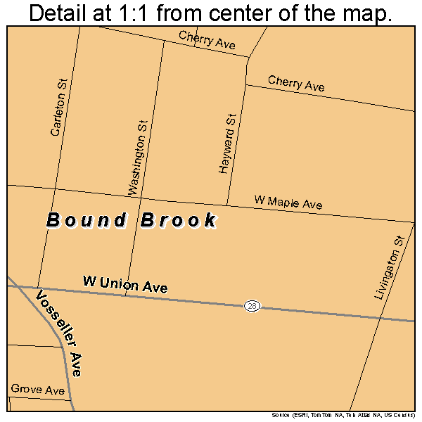 Bound Brook, New Jersey road map detail