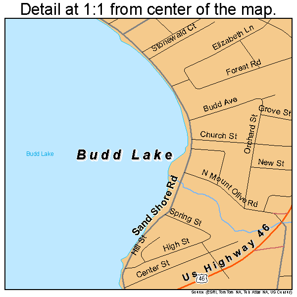 Budd Lake, New Jersey road map detail
