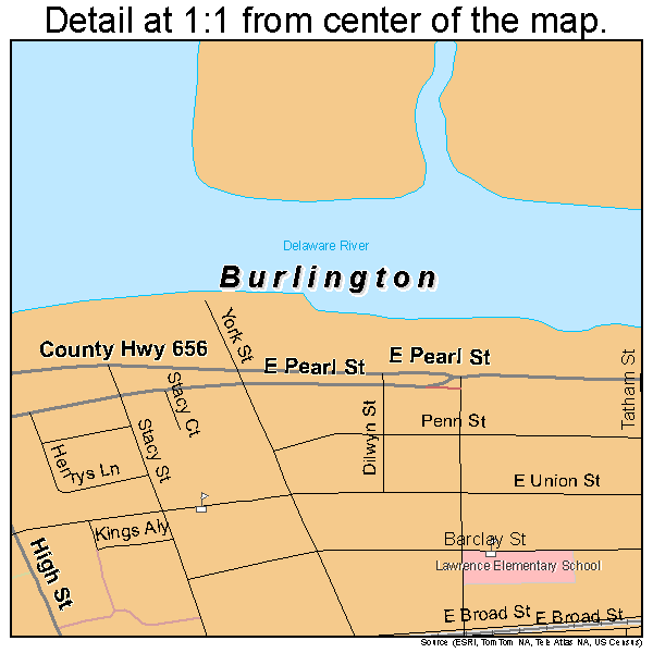 Burlington, New Jersey road map detail