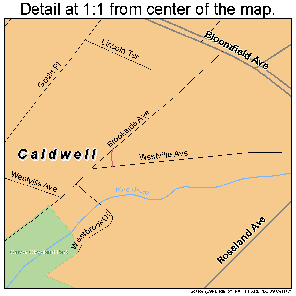 Caldwell, New Jersey road map detail