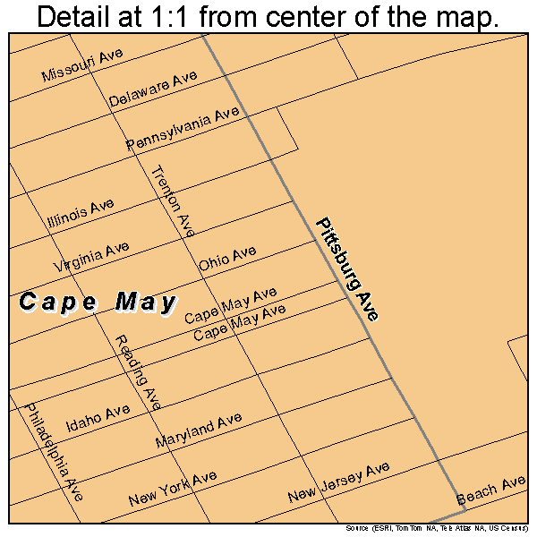 Cape May, New Jersey road map detail