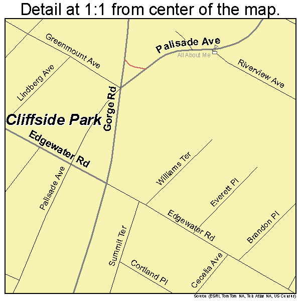 Cliffside Park, New Jersey road map detail