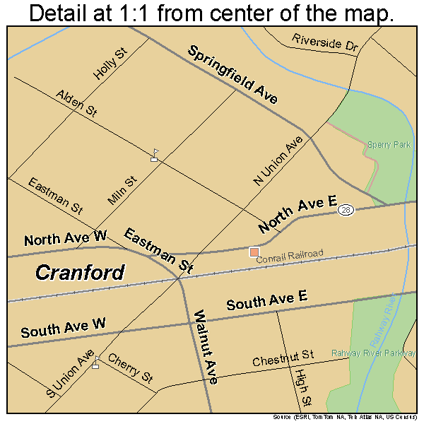 Cranford, New Jersey road map detail