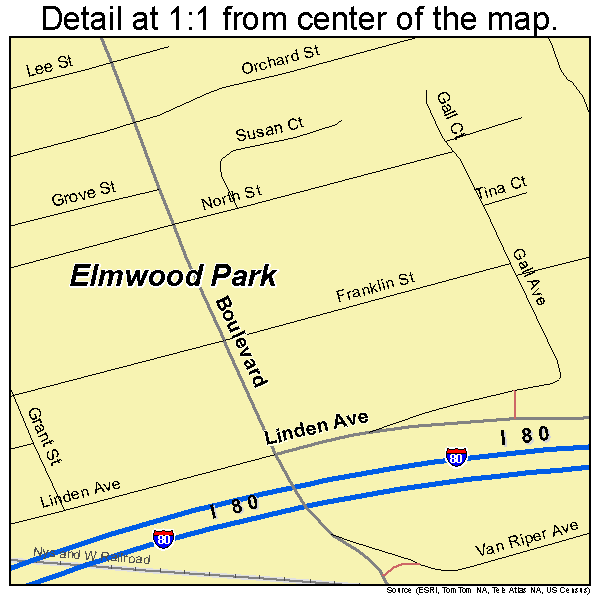 Elmwood Park, New Jersey road map detail