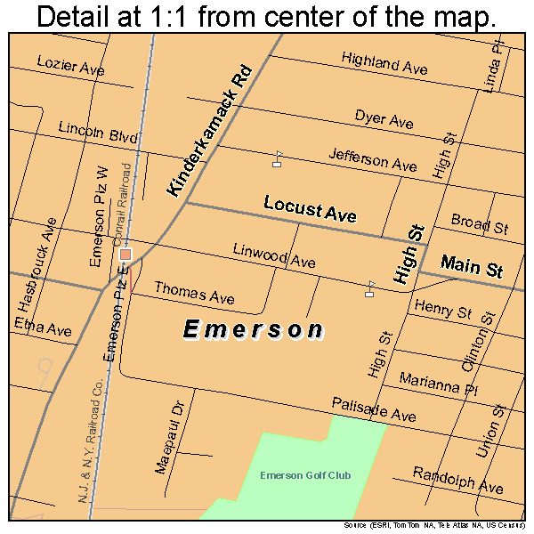 Emerson, New Jersey road map detail