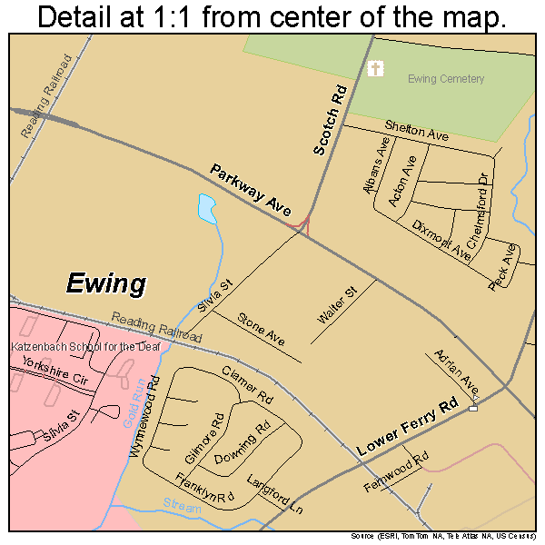 Ewing, New Jersey road map detail