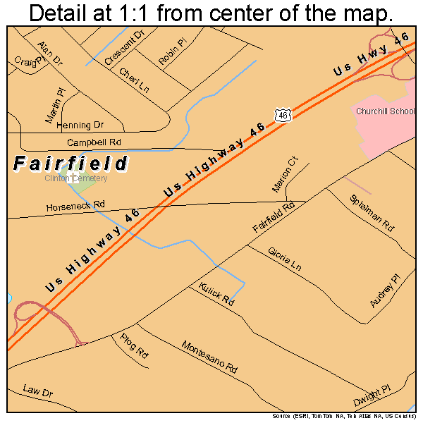 Fairfield, New Jersey road map detail