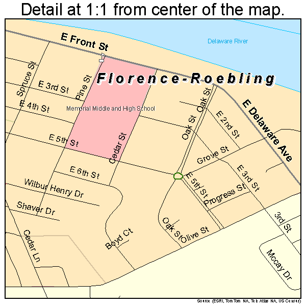 Florence-Roebling, New Jersey road map detail