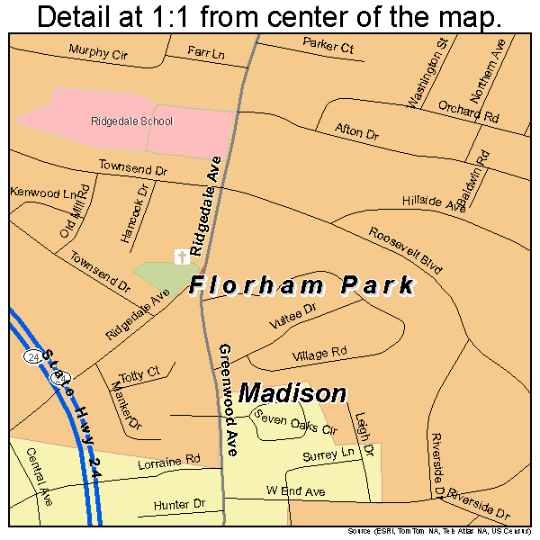 Florham Park, New Jersey road map detail
