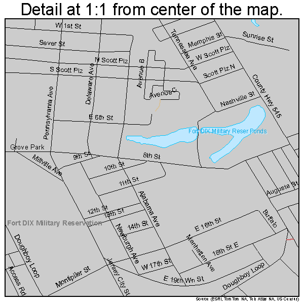 Fort Dix, New Jersey road map detail