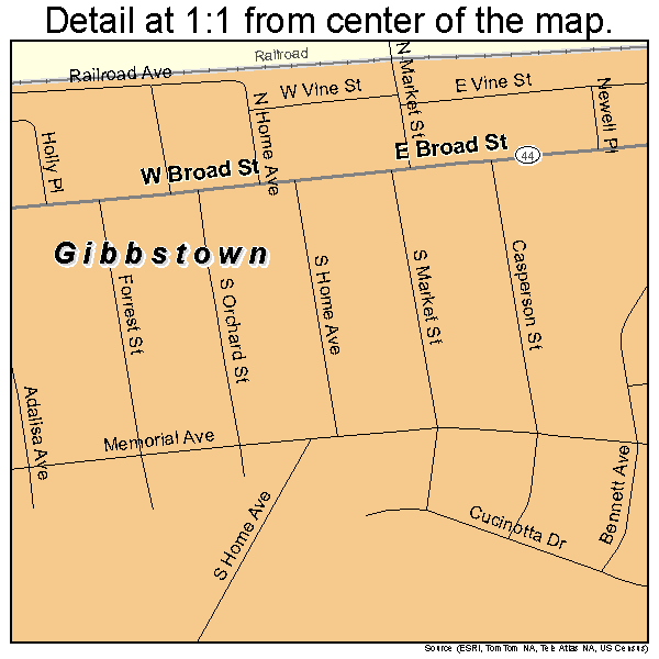 Gibbstown, New Jersey road map detail