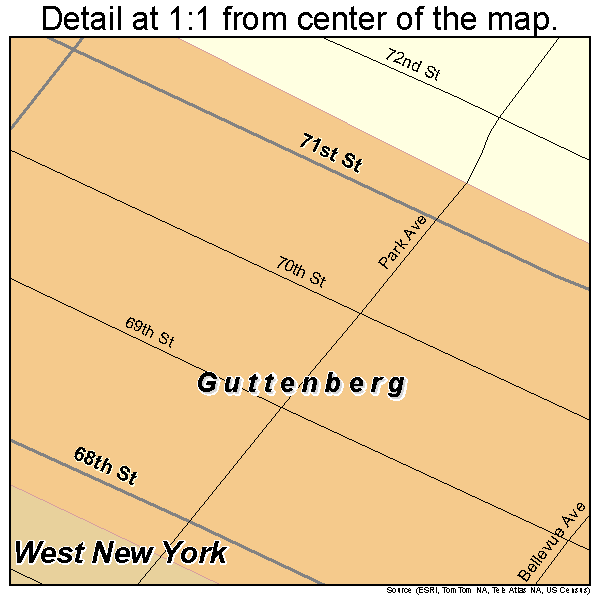 Guttenberg, New Jersey road map detail