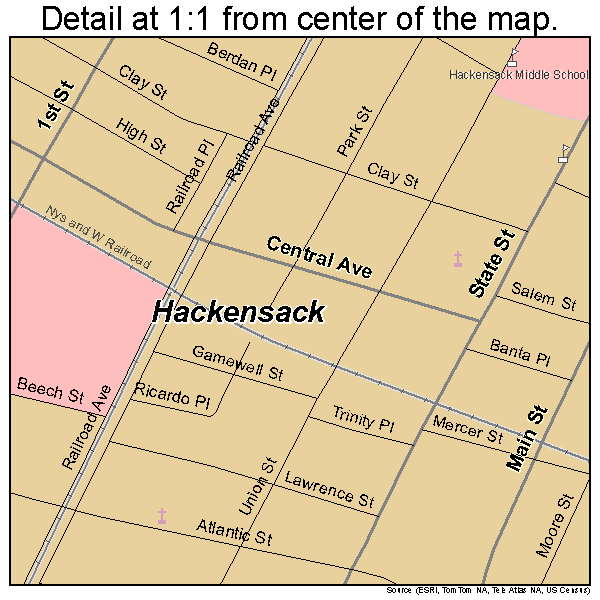 Hackensack, New Jersey road map detail