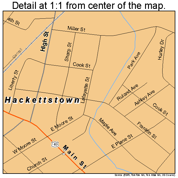 Hackettstown, New Jersey road map detail