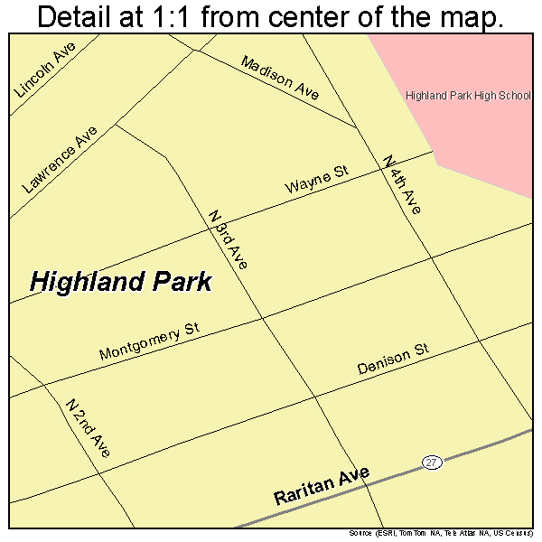 Highland Park, New Jersey road map detail