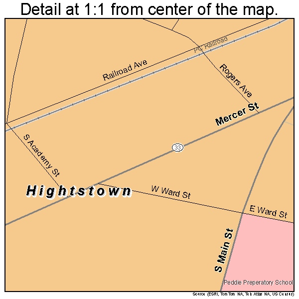 Hightstown, New Jersey road map detail