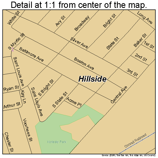 Hillside, New Jersey road map detail