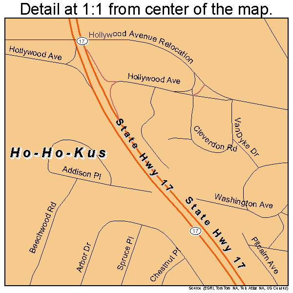 Ho-Ho-Kus, New Jersey road map detail