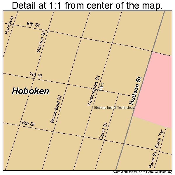 Hoboken, New Jersey road map detail