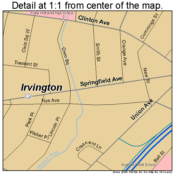 Irvington, New Jersey road map detail