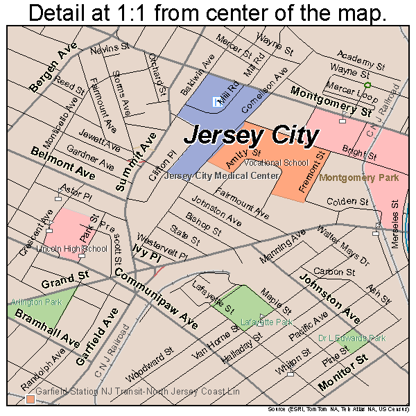 Jersey City, New Jersey road map detail