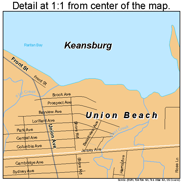 Keansburg, New Jersey road map detail
