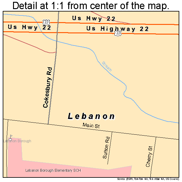 Lebanon, New Jersey road map detail