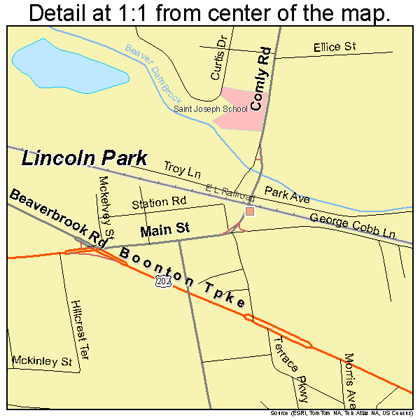 Lincoln Park, New Jersey road map detail