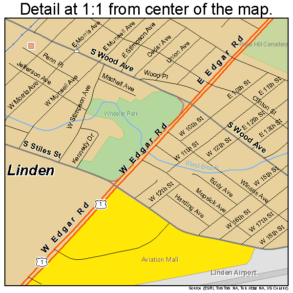 Linden, New Jersey road map detail