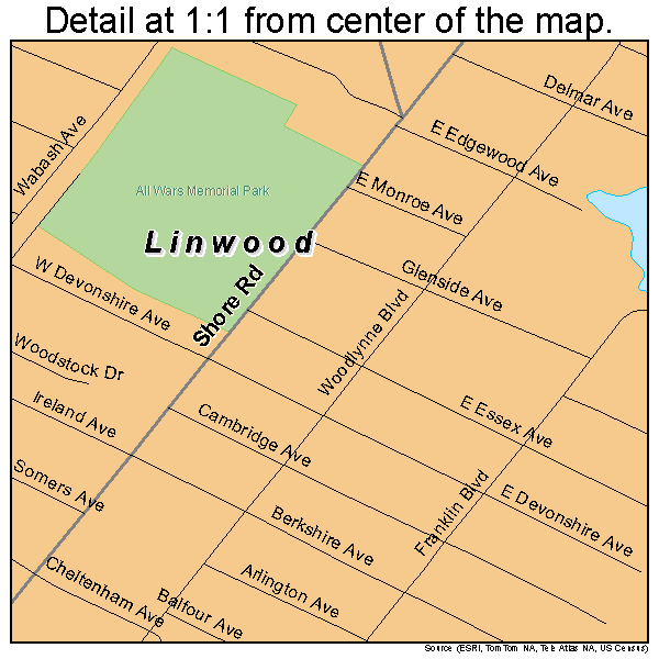 Linwood, New Jersey road map detail