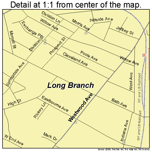 Long Branch, New Jersey road map detail