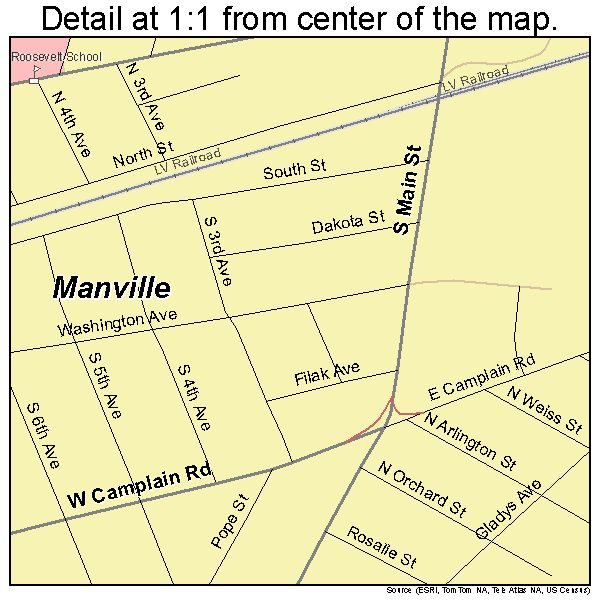 Manville, New Jersey road map detail