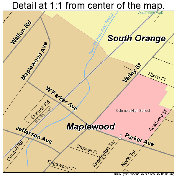 Maplewood, New Jersey road map detail