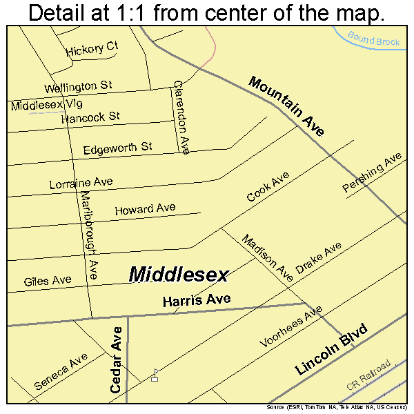 Middlesex, New Jersey road map detail