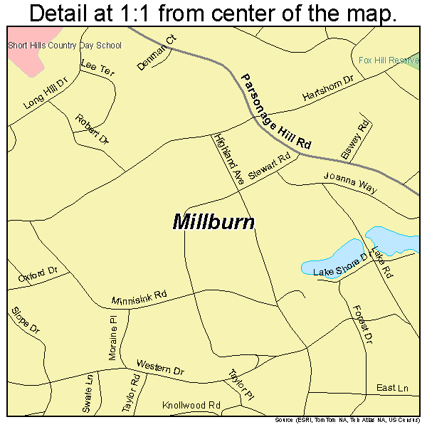 Millburn, New Jersey road map detail