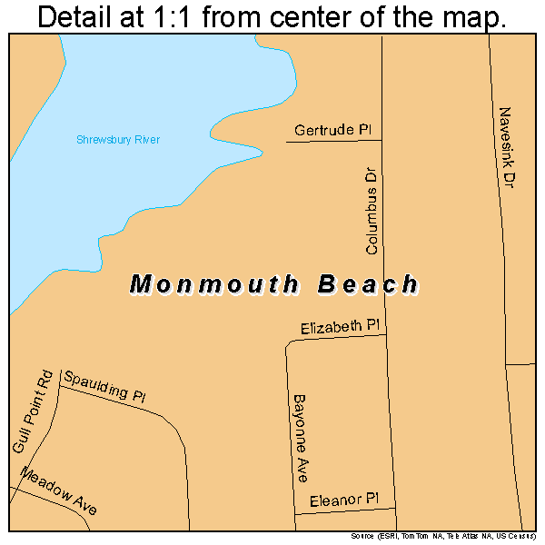 Monmouth Beach, New Jersey road map detail