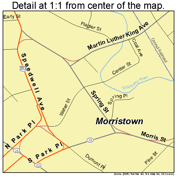 Morristown, New Jersey road map detail