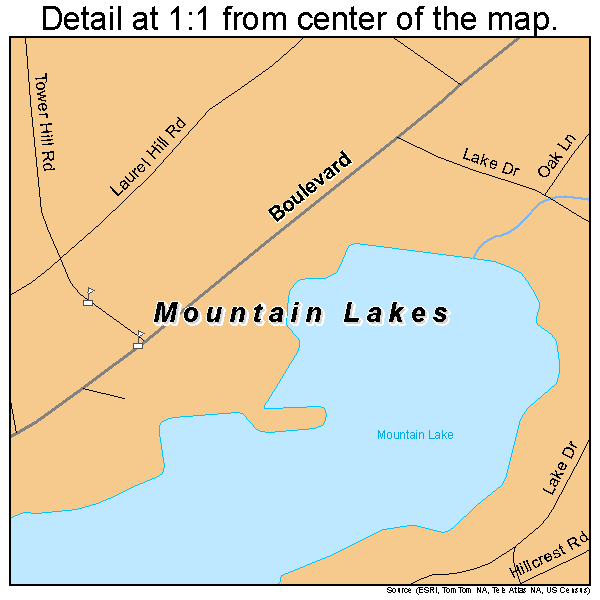 Mountain Lakes, New Jersey road map detail