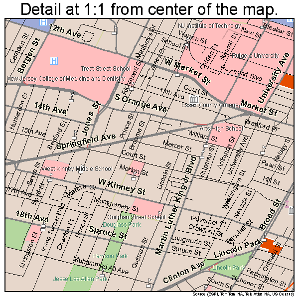 Newark, New Jersey road map detail