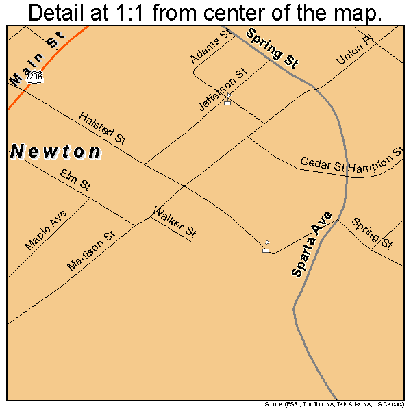 Newton, New Jersey road map detail