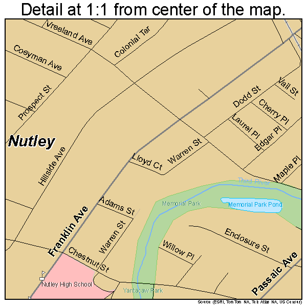 Nutley, New Jersey road map detail