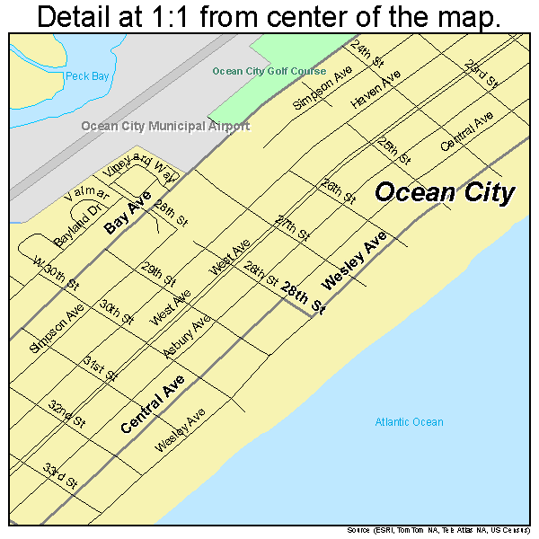 Ocean City, New Jersey road map detail