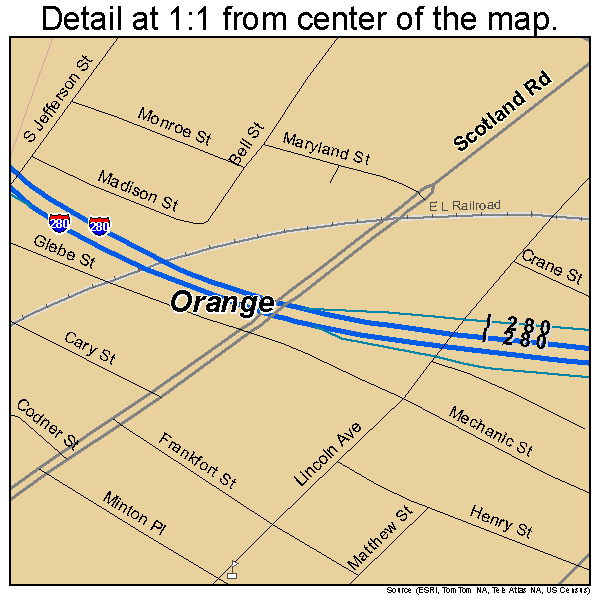 Orange, New Jersey road map detail